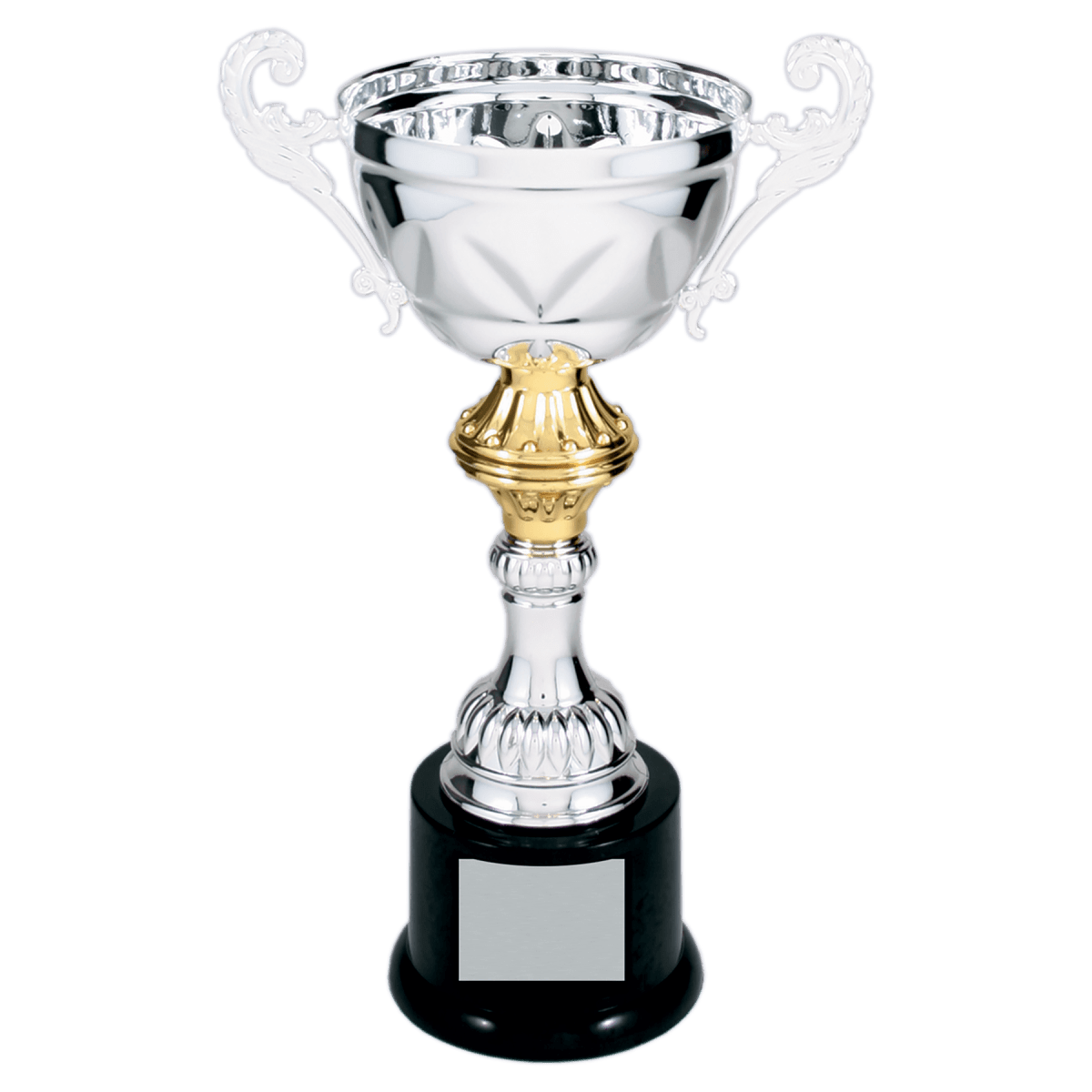 10" Silver Completed Metal Cup Trophy on Plastic Base
