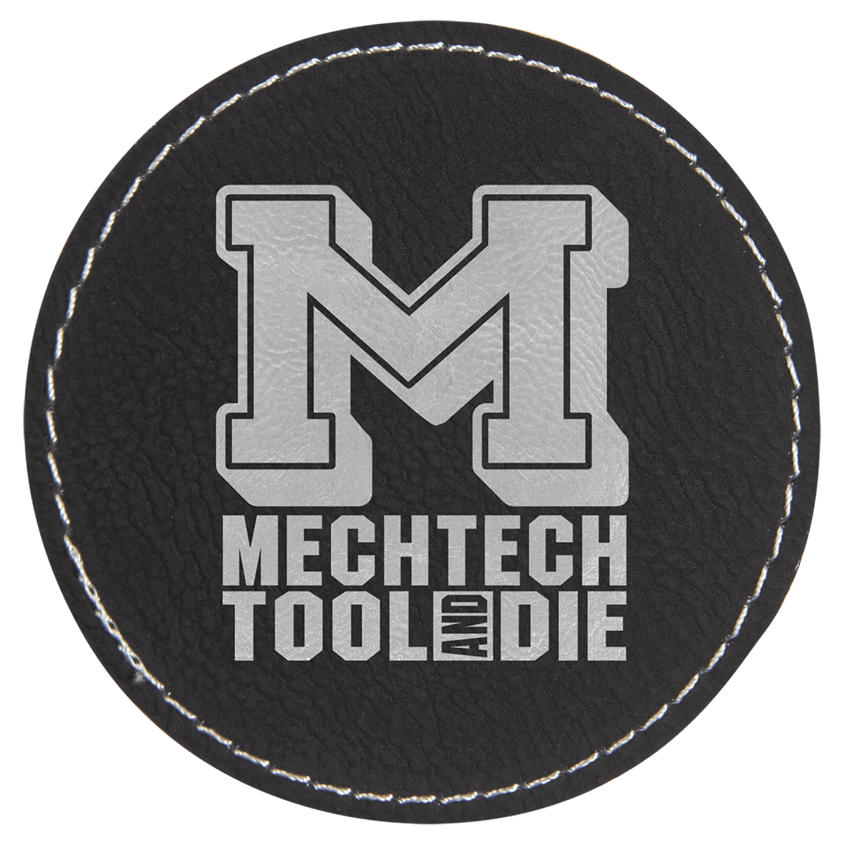 3" Black/Silver Laserable Leatherette Round Patch with Kota Pro
