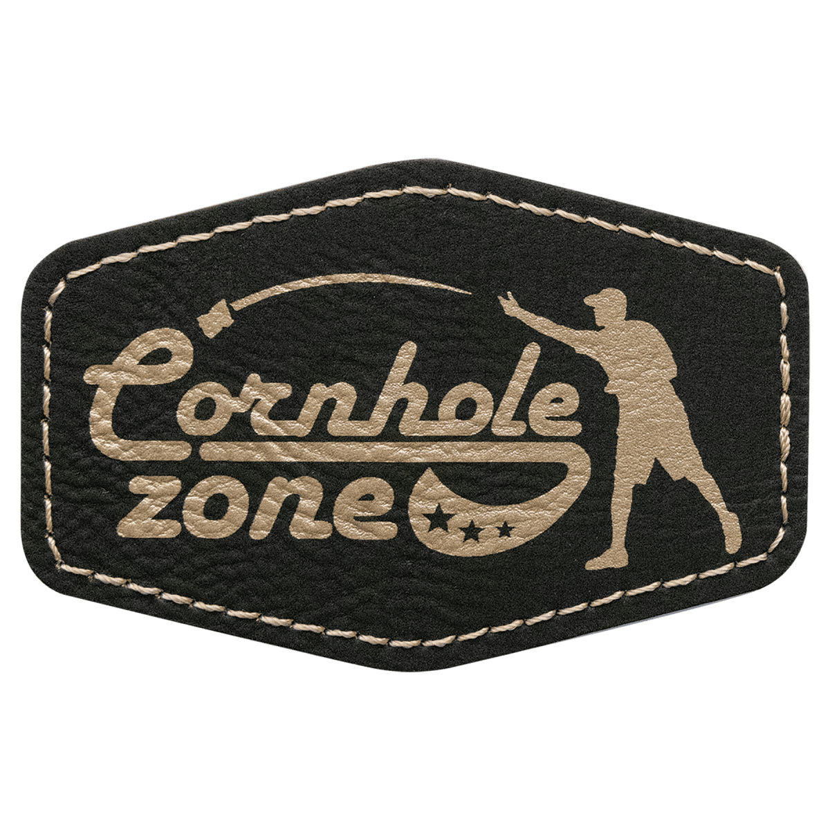 3" x 2" Black/Gold Laserable Leatherette Hex Patch with Kota Pro