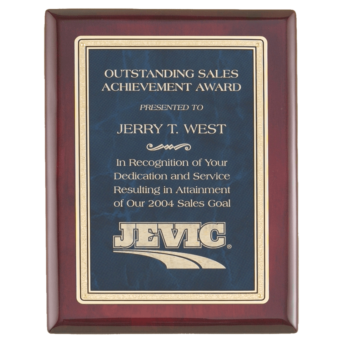 8" x 10" Rosewood Piano Finish Plaque with Sapphire Marble/Gold