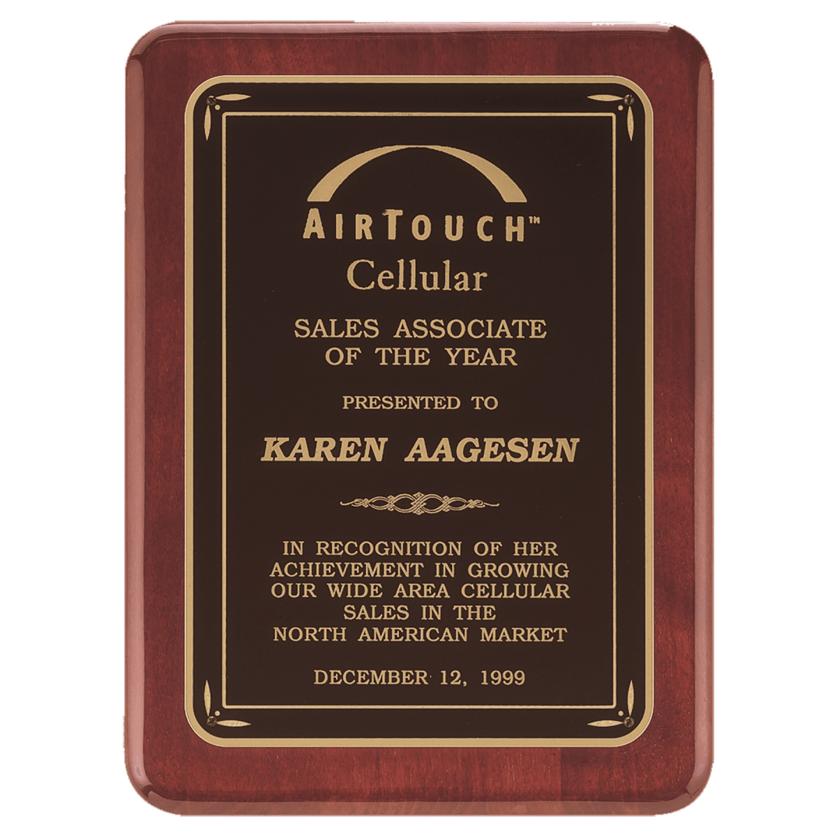 8" x 10 1/2" Rosewood Piano Finish Plaque with Black/Gold Florentine