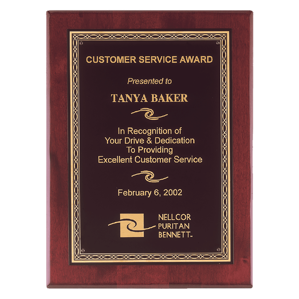 11" x 14" Airflyte Premium Rosewood Piano Finish Plaque with Gold