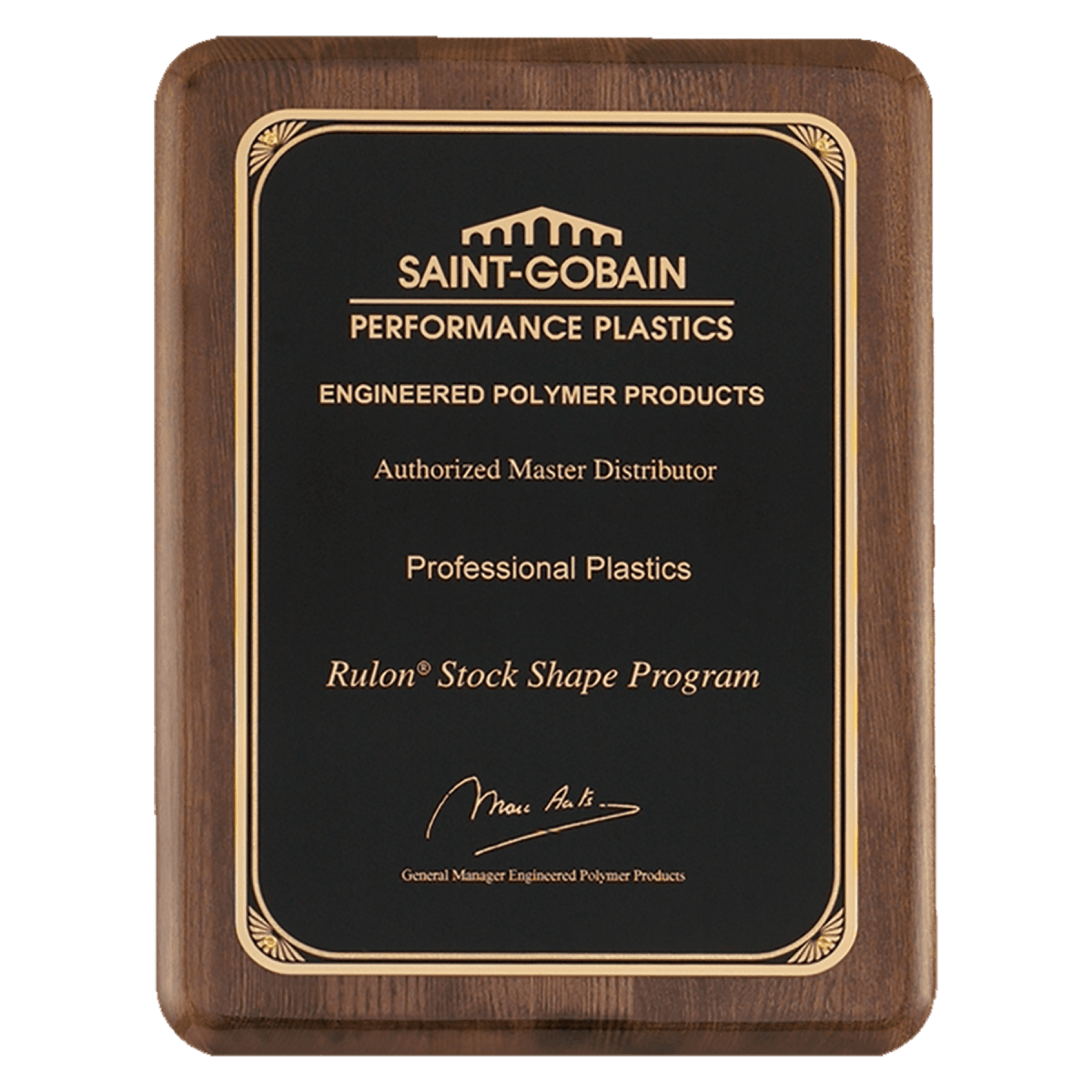 8" x 10 1/2" Airflyte Premium Walnut Piano Finish Plaque with Gold