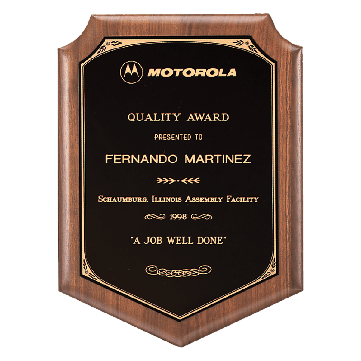 11" x 15" American Walnut Plaque with Gold Border Laserable Black