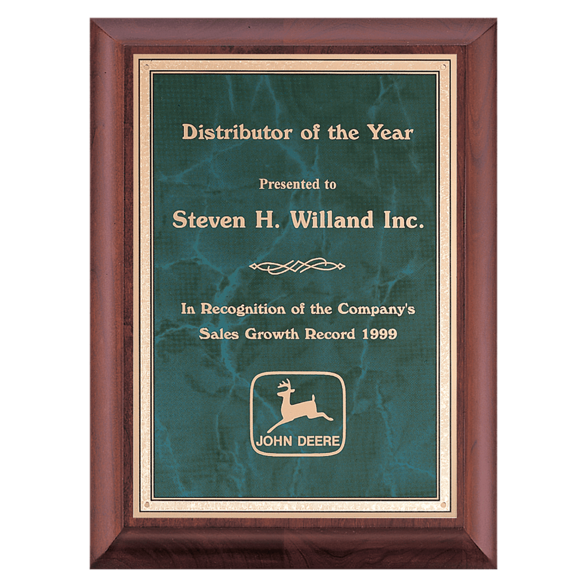 7" x 9" Hand Rubbed Cherry Finish Plaque with Emerald Marble Gold