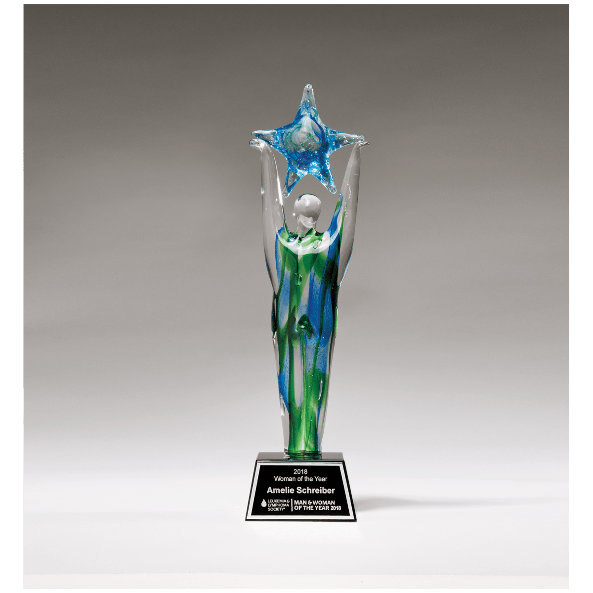 11 1/2" Star Achiever Art Glass on Clear Glass Base with Black
