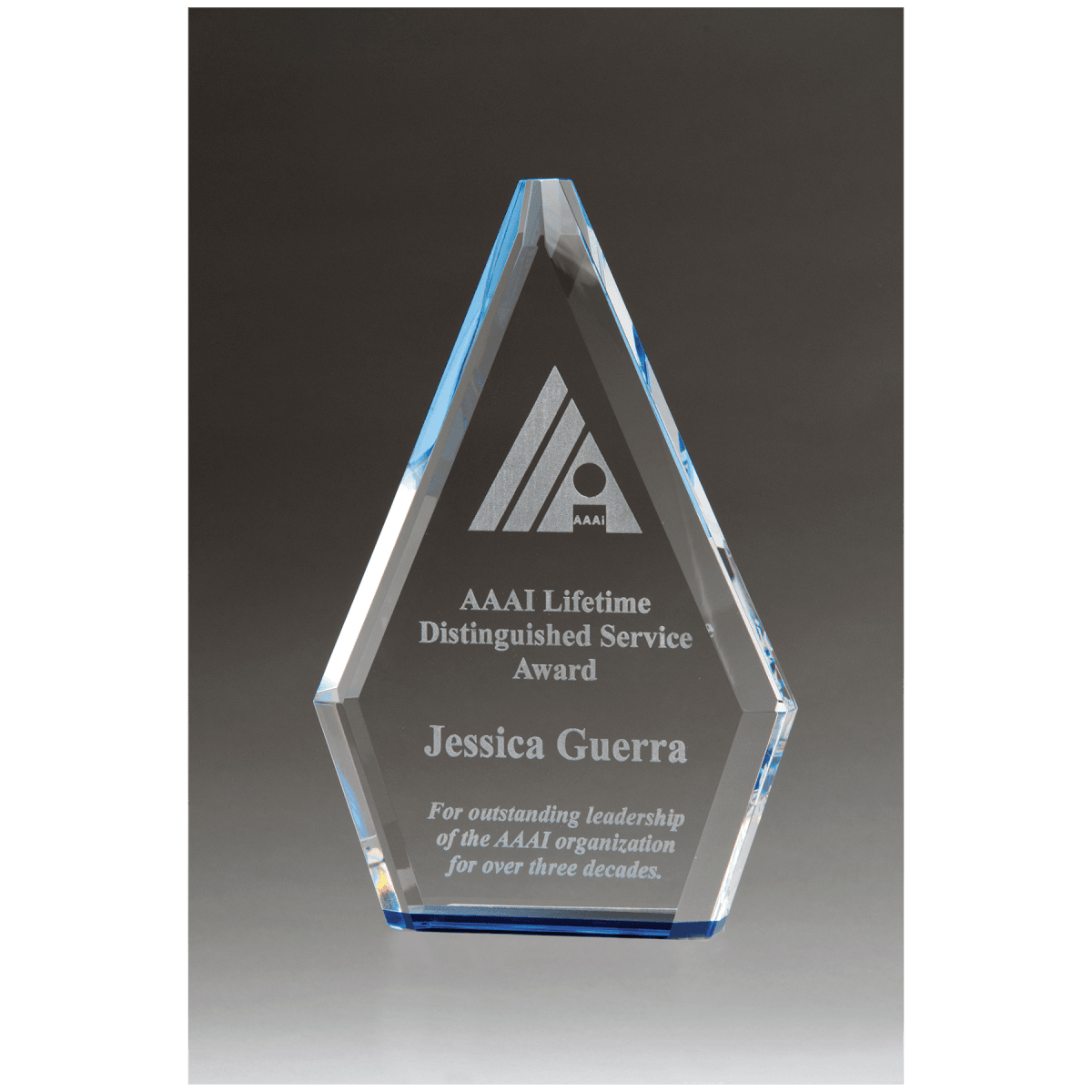 5 1/2" x 8" Flame Series Clear Crystal Award with Blue Accen
