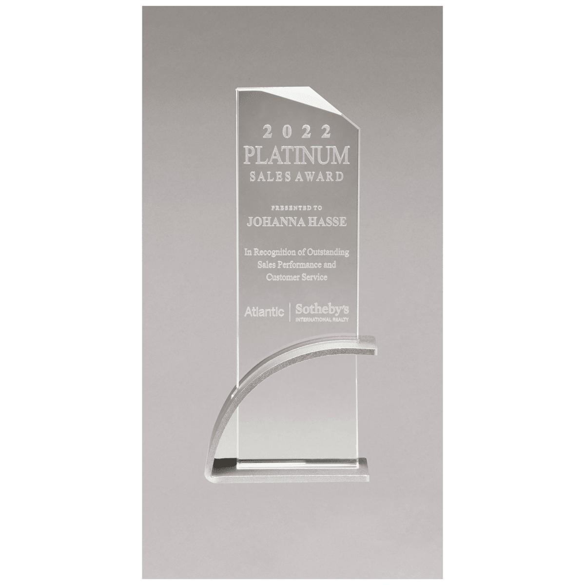 8 7/8" x 9 3/8" x 1/2" Thick Silver Contemporary Clear Glass Award