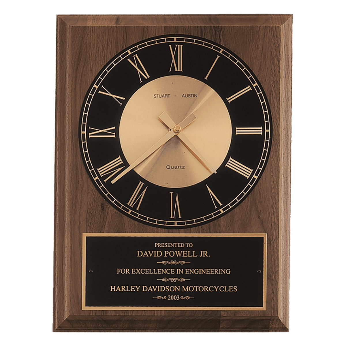 8" x 10" American Walnut Round Face Quartz Clock with Black Plate