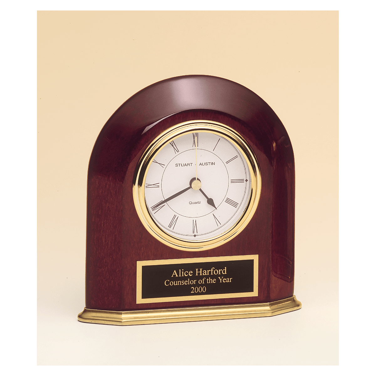 5 5/8" x 5 7/8" Rosewood Piano Finish Arched Table Clock with Solid