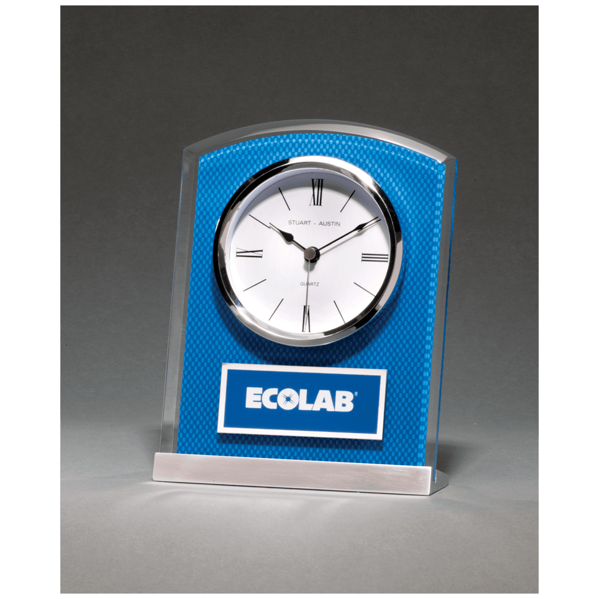 5" x 6 1/2" Glass Clock with Blue Carbon Fiber Design on Aluminum