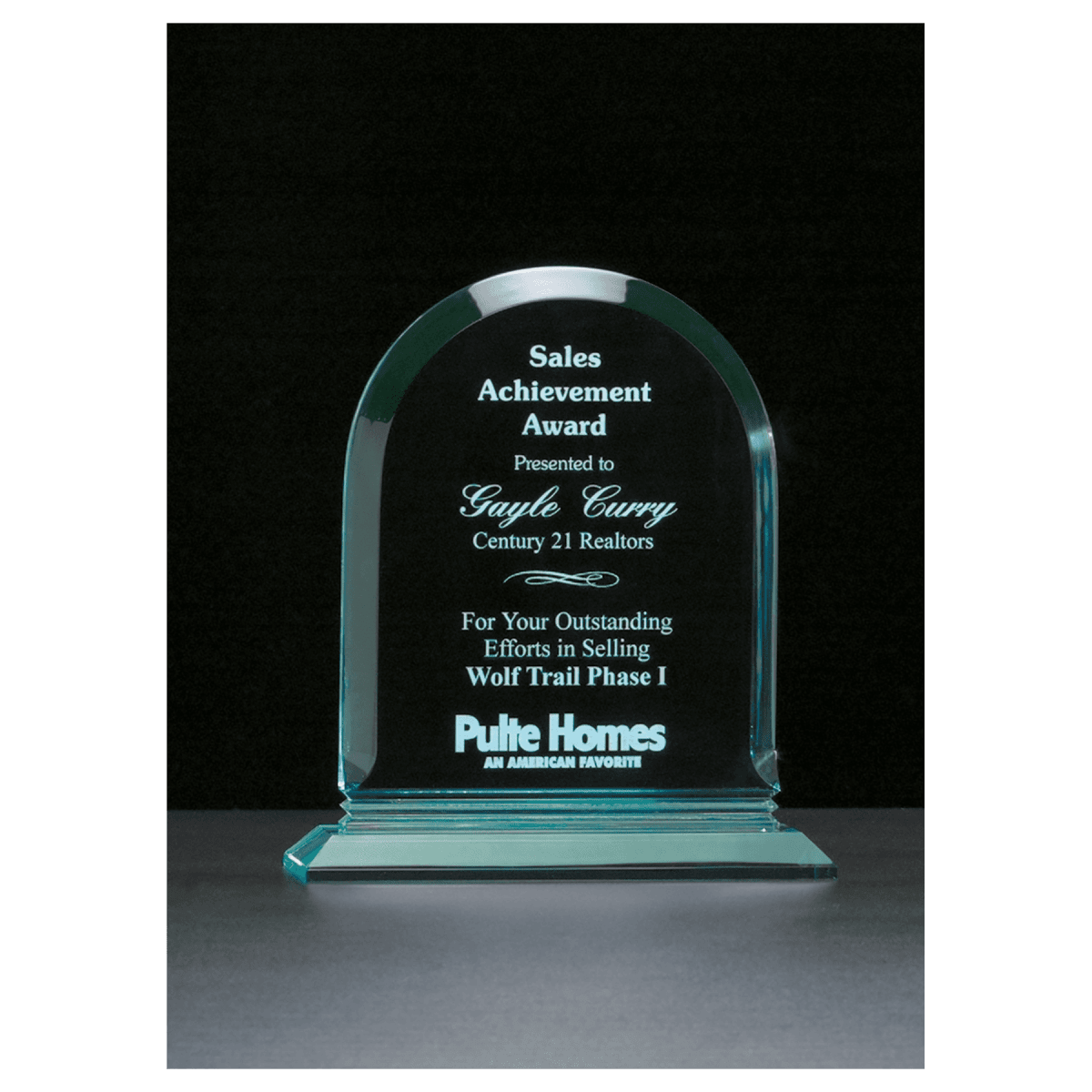8 1/2" x 9 3/4" Arch Series Jade Acrylic Award