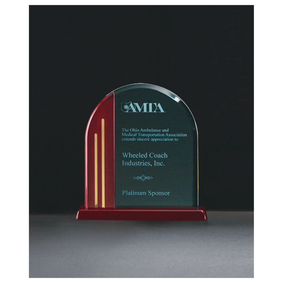 7 1/2" x 7 7/8" Arch Series Jade Acrylic with Rosewood Piano Finish