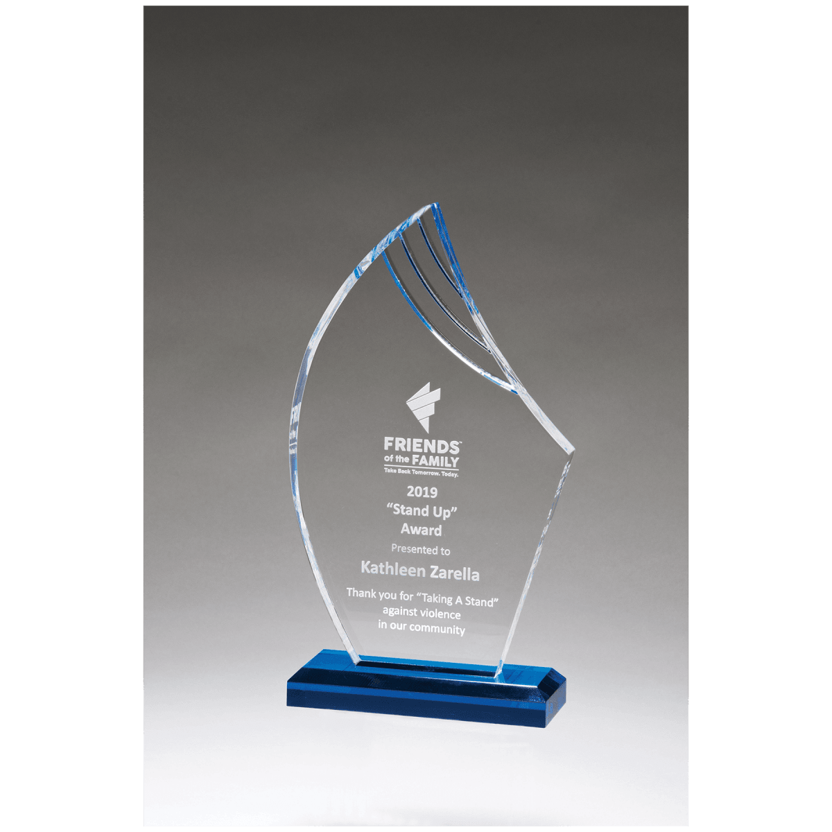 4 1/4" x 7 3/4" Flame Series Clear Acrylic with Blue Accents and