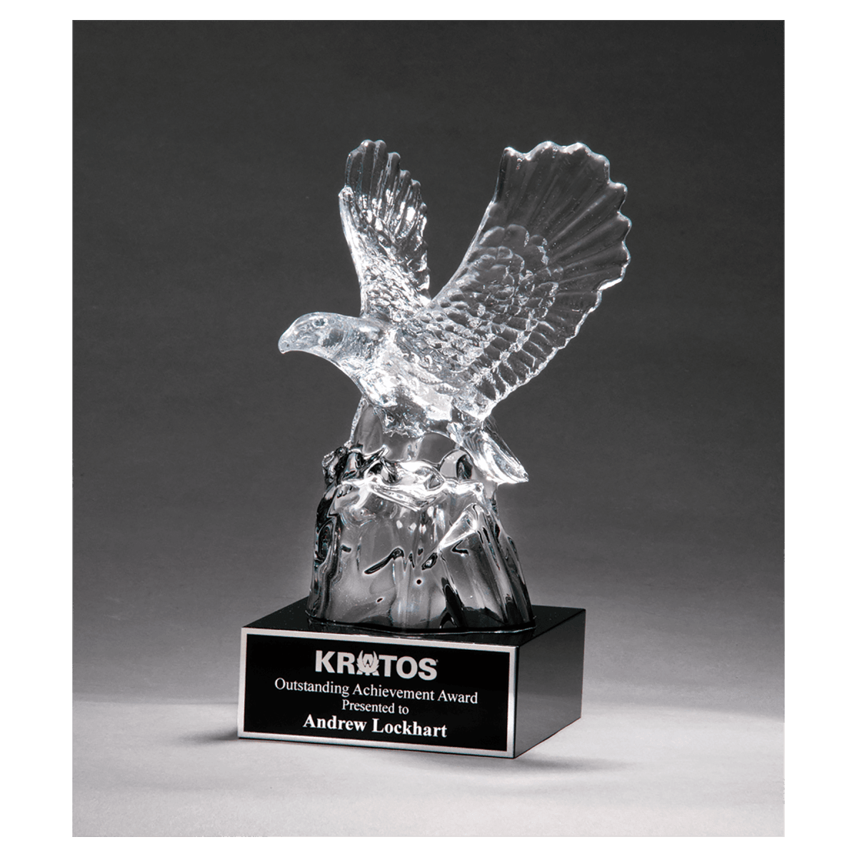 4 1/2" x 9 1/2" Beautiful Carved Crystal Eagle on a Black Crystal