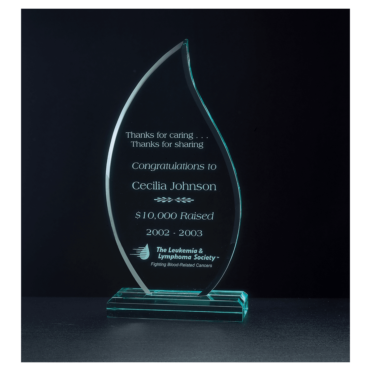 4 1/4" x 8 3/4" Flame Series Jade Acrylic Award