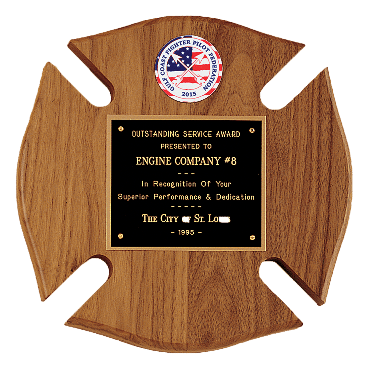 10" x 10" American Walnut Maltese Cross Plaque w/Black Brass Plate