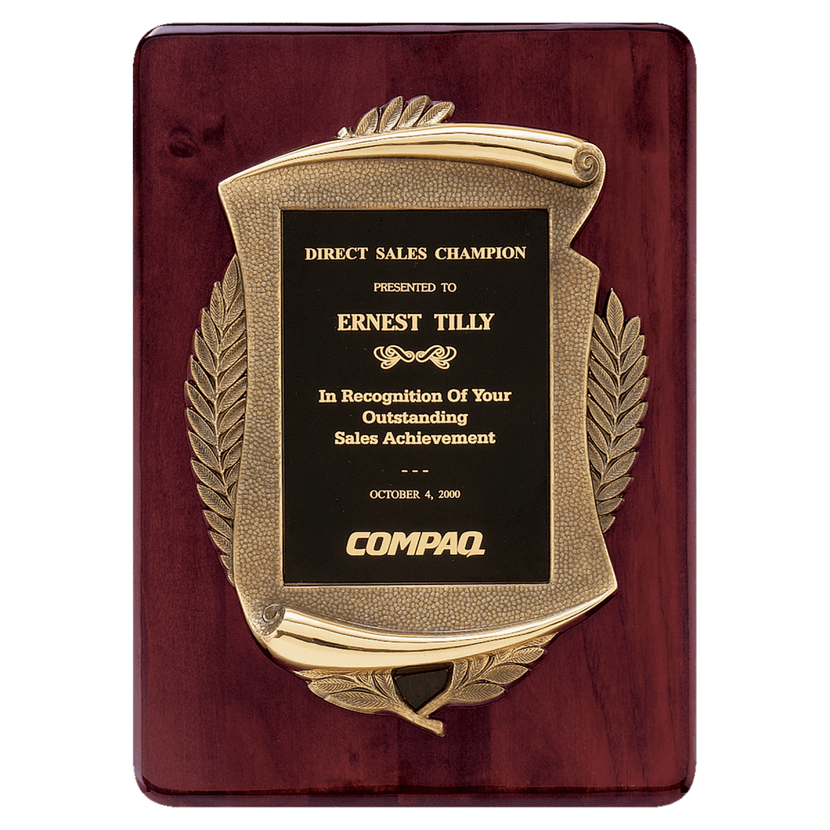 11" x 15" Rosewood Piano Finish Plaque w/Antique Bronze Scroll Frame