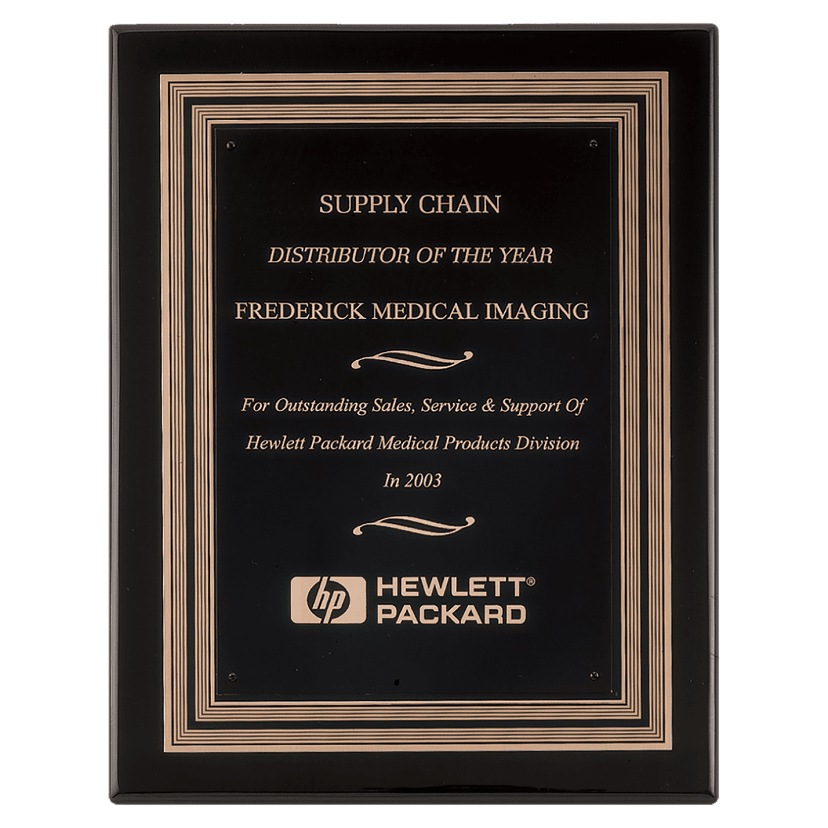 11" x 14" Black Piano Finish Plaque w/Black/Gold Embossed Back Plate