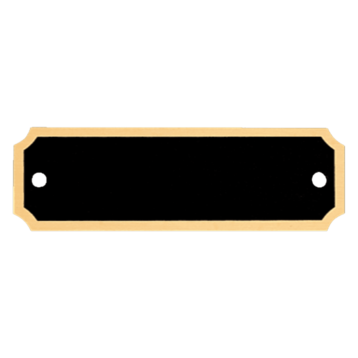 1" x 3 1/4" Black Notched Corner Plate with Gold Border and Two Holes