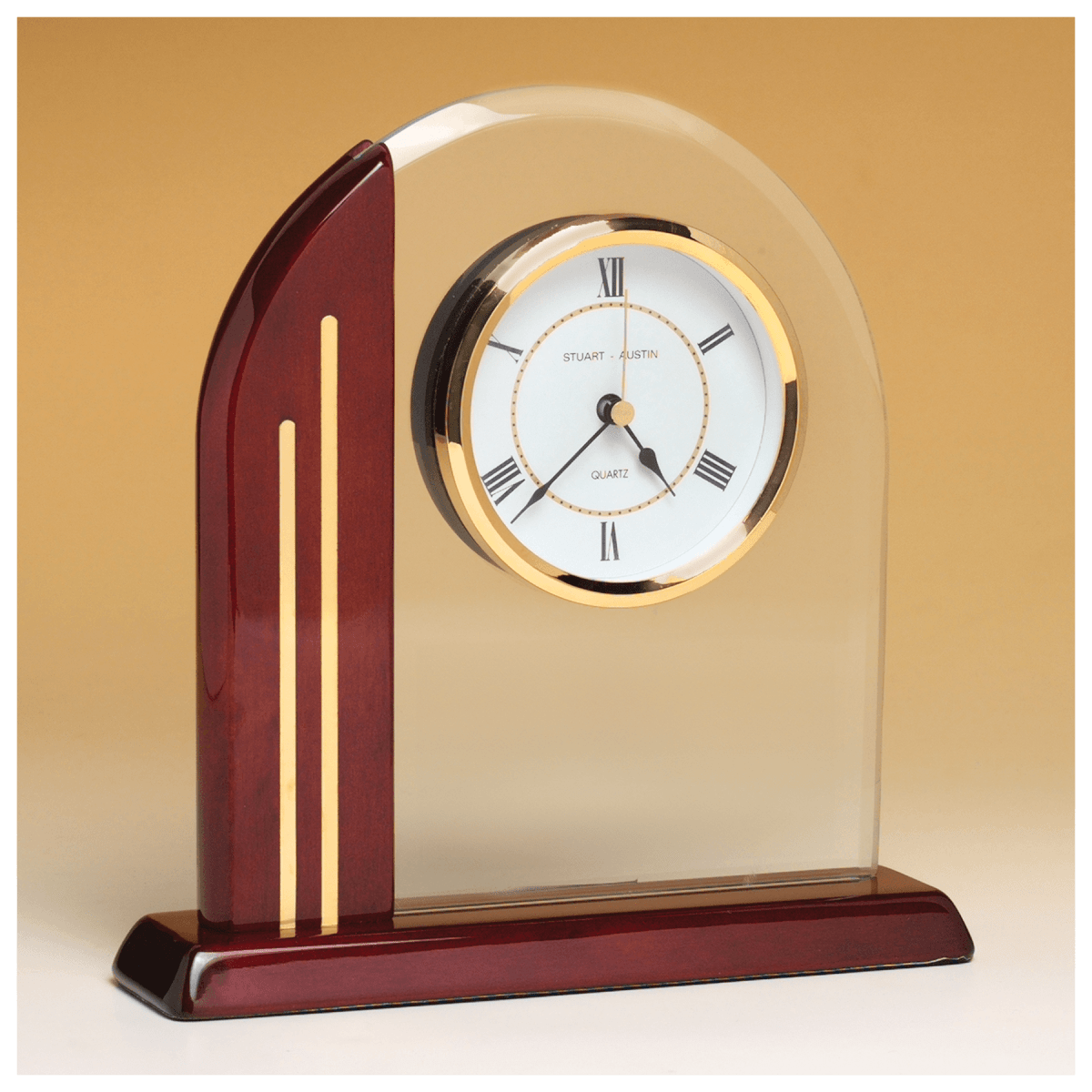 7 1/2" x 7 7/8" Arch Clock with Glass Upright and Rosewood Piano