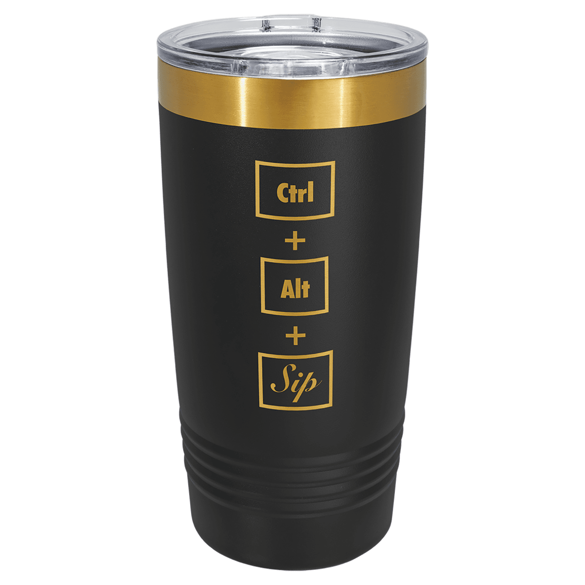 Polar Camel 20 oz. Black/Bright Gold ION-Plated Ringneck Tumbler with