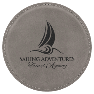 4" Round Gray Laserable Leatherette Coaster