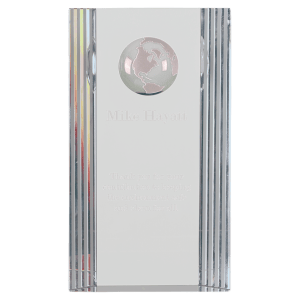 7 3/4" Clear Crystal Rectangle with Globe Etching