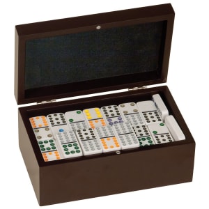 Rosewood Finish Double Twelves Domino Set with 91 Dominos