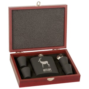 6 oz. Matte Black Flask Set with Wood Presentation Box