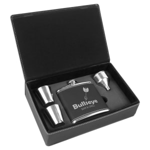 Black/Silver Leatherette Flasks Set