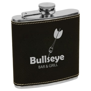 Black/Silver 6 oz. Leatherette Flask