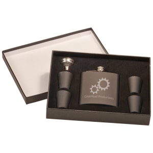 6 oz. Matte Black Stainless Steel Flask Set with Presentation Box