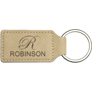 Light Brown Leatherette Rectangle Keychain