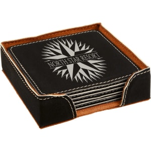 Black/Silver Square Leatherette 6-Coaster Set