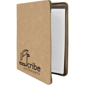 Light Brown Leatherette Portfolio with Zipper and Notepad