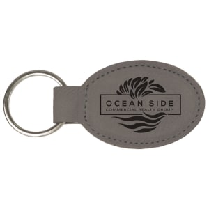 Gray Leatherette Oval Keychain