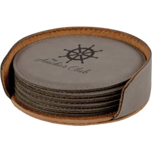 Gray Round Leatherette 6-Coaster Set