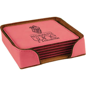 Pink Square Leatherette 6-Coaster Set