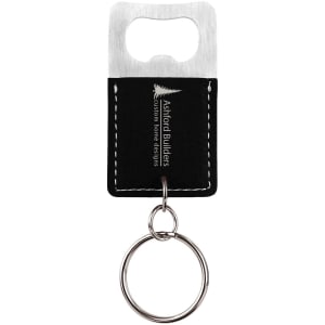 Black/Silver Leatherette Rectangle Bottle Opener Keychain