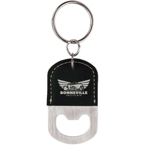 Black/Silver Leatherette Oval Bottle Opener Keychain