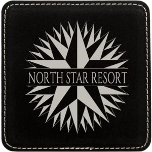 Black/Silver Square Leatherette Coaster