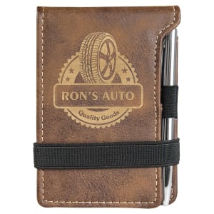 Rustic/Gold Leatherette Mini Notepad with Pen