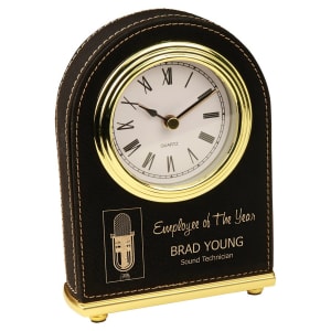 Black/Gold Leatherette Arch Desk Clock