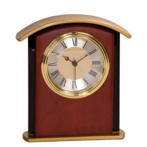 Arch Gold Top Mahogany Finish and Glass Desk Clock