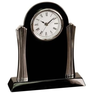 Black Desk Clock with Silver Metal Columns