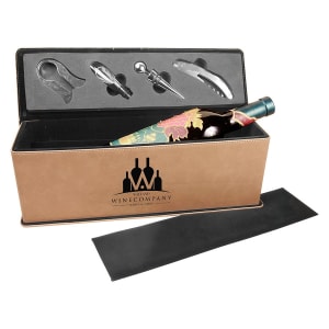 Light Brown Leatherette Wine Box with Tools