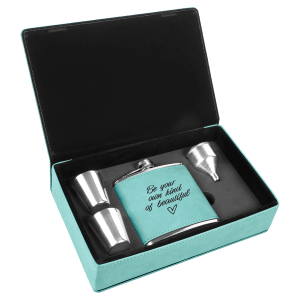 Teal Leatherette Flask Set