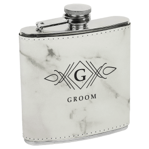 White Marble 6 oz. Leatherette Flask