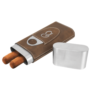 Rustic/Silver Leatherette Cigar Case with Cutter